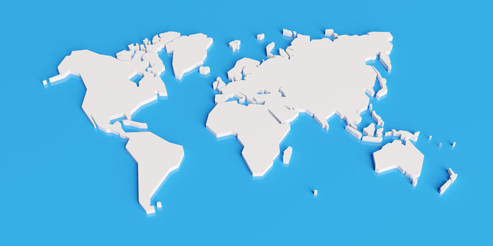 Fototapeta simplified map of the world, stylized 3d render illustration