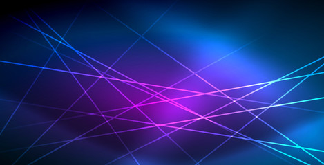 Neon glowing techno lines, blue hi-tech futuristic abstract background template with lights