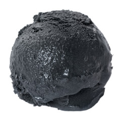 close up of black ball ice cream isolated on white background