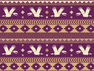 南米の民族風の図形とオオハシのパターン