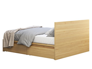 Wooden double bed with storage. 3d render