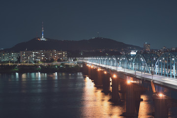 Fototapeta na wymiar Dongjak bridge night view, The best view of South Korea.