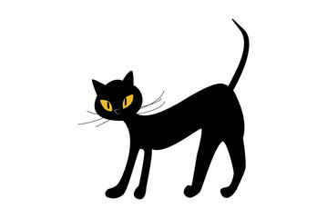Black cat with yellow eyes isolate on white. Vector