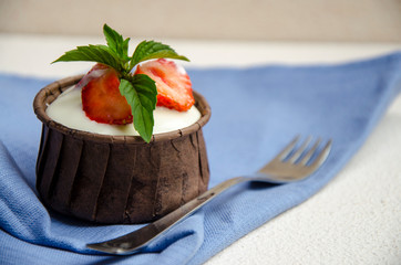 Cheesecakes with strawberries. Menu for kids.