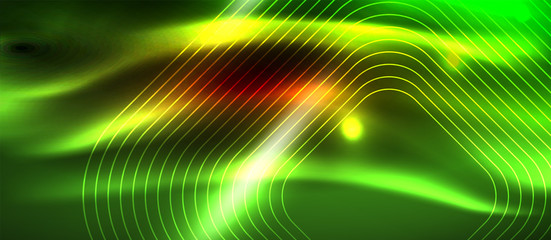 Neon glowing techno lines, hi-tech futuristic abstract background template with square shapes