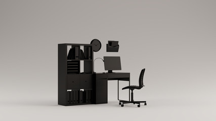 Black Small Simple Home Office with Box Shelves 3d illustration 3d rendering