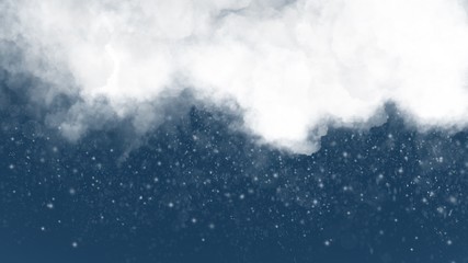 Cloudy sky with falling snowflakes winter background