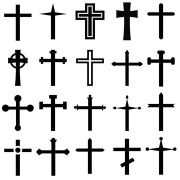  Christian cross vector icons cet. Christian cross icon illustration. Christian cross symbol collection.