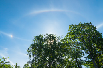 Nice halo light with sun at summer morning in Naantali, Finland