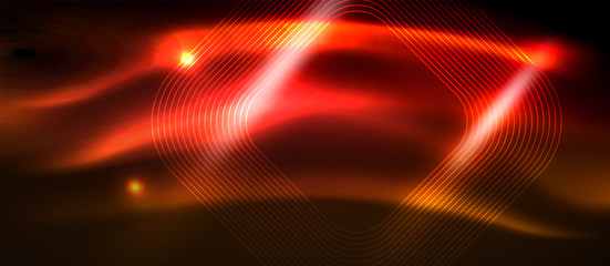 Neon square shapes lines on glowing light background