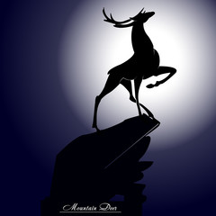 Naklejka na ściany i meble Silhouette of a young deer on a high hill, at night with the moon
