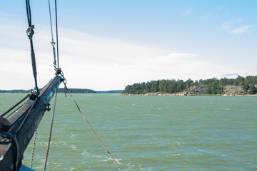 View from the sailboat of sea and archipelago at sunny summer day in Naantali, Finland