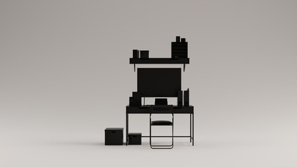 Black Simple Tiny Home Office with Storage Boxes 3d illustration 3d rendering