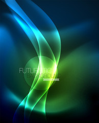 Neon glowing lines, magic energy space light concept, abstract background wallpaper design