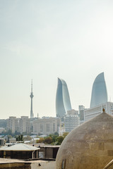 Panoramic cityscape view of modern Baku, capital city of Azerbaijan on a clean sunny day