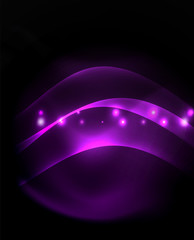 Dark background with neon color waves, vector template