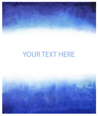 Watercolor frame blue paint place text isolated white