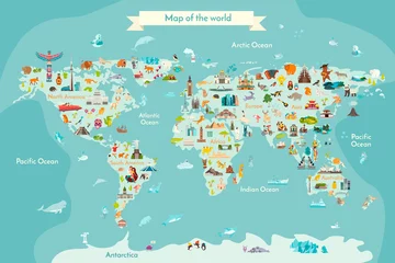Weltreisekarte mit Sehenswürdigkeiten, Tieren und Sehenswürdigkeiten des Landes. Vektor-Illustration © coffeee_in