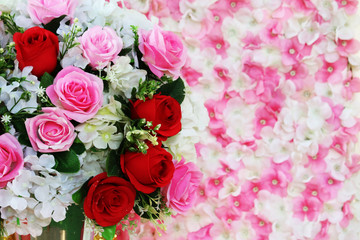 red and pink rose boutique flower decorate in wedding and orchid