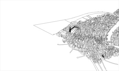 Outline city concept. Wire-frame style