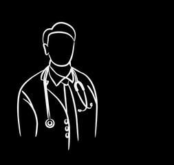 Doctor - Medical Icon, Line Art Design Vector Background.