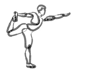 Man practicing yoga pose, 21st june international yoga day, 3d Color line art ( RGB ) vector illustration.