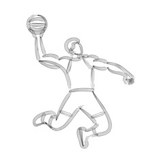 Basketball player jumping dunking in line drawing, vector illustration.