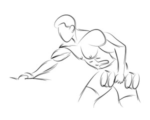 Athletic men pumping up back muscles workout gym bodybuilding - Line Art Design Vector Illustration.