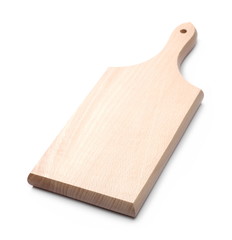 Wooden chopping board isolated on white background, side view