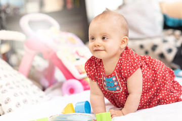 Portrait of happy cute baby girl, light effect