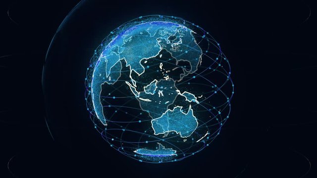 Global network network connection the world abstract 3D rendering satellites starlink. satellites create oneweb or skybridge surrounding planet conveying complexity big data flood the modern digital