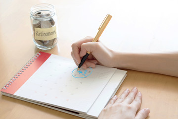 Hand writing in calendar plan concept.Job