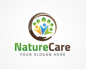 Hand leaf People Logo, icon and Sign Vector in Nature Care Concept-health care logo vector template