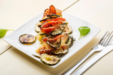 baked chicken breast with mozzarella and vegetables