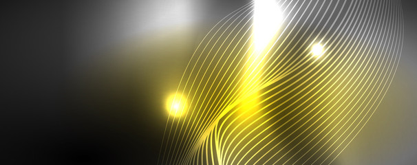 Neon vector wave lines abstract background, magic futuristic techno design