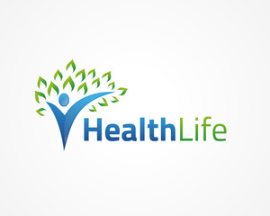 healthy life logo, people with leaf flat logo design