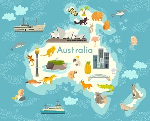 Australien-Kontinent, Weltvektorkarte mit Sehenswürdigkeiten Cartoon-Illustration © coffeee_in