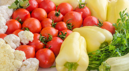 Colorful background with fresh and washed vegetables.