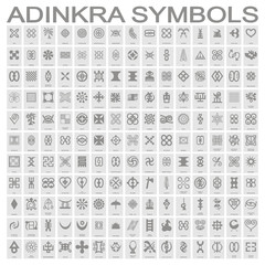 Fototapeta na wymiar set of monochrome icons with adinkra symbols for your design