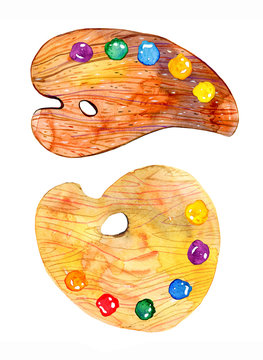 watercolor paint palettes wooden colorful clip art preview