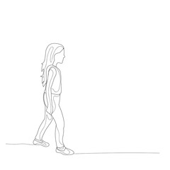 vector, isolated, sketch with lines, girl goes