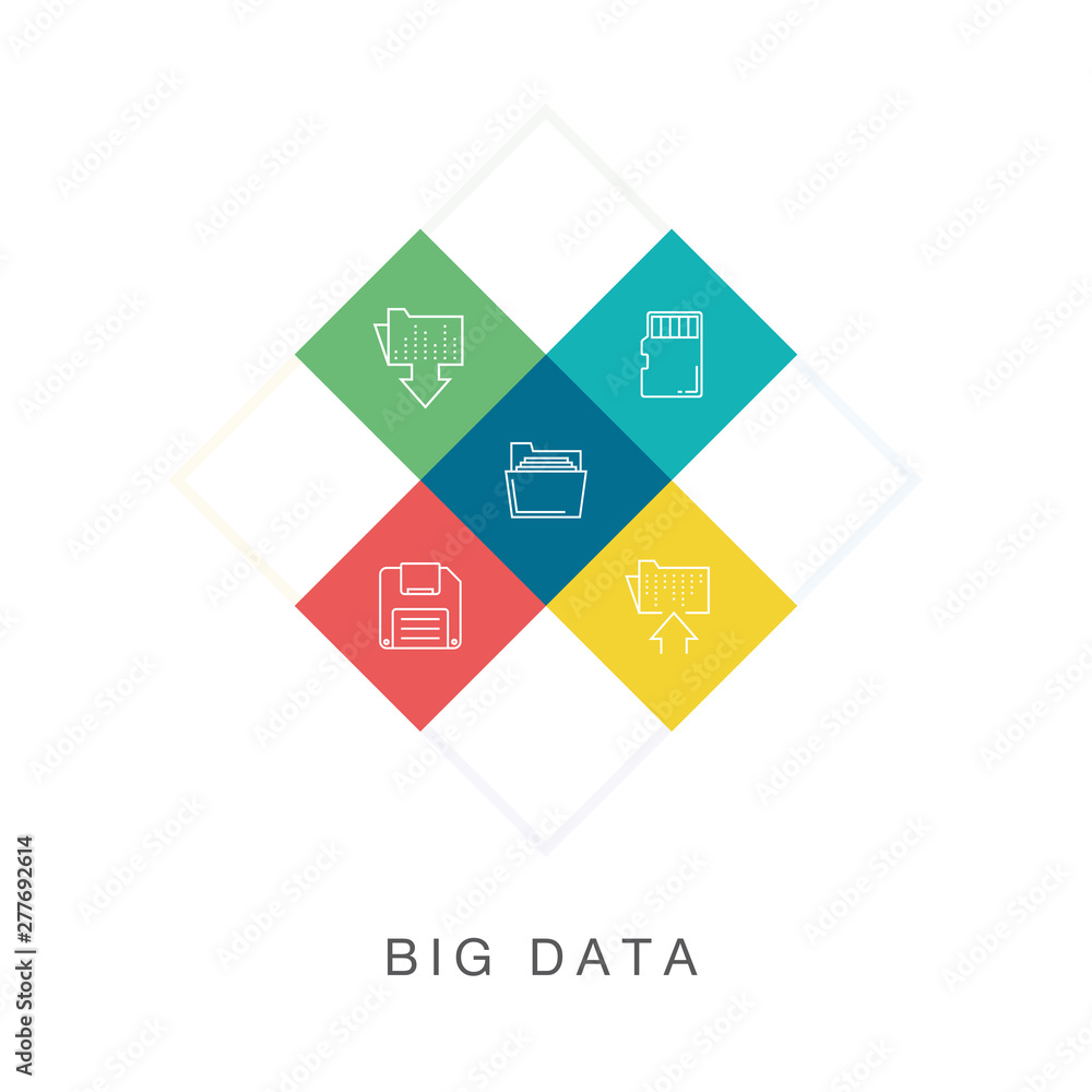 Poster big data line icon set