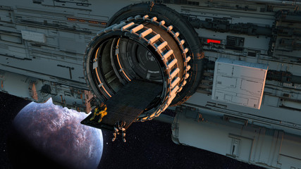 3D illustration of a spaceship, outer space. 3d render.