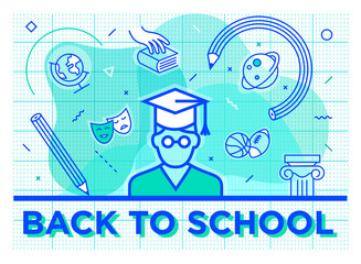 Back to school illustration on Modern background - Editable Stroke