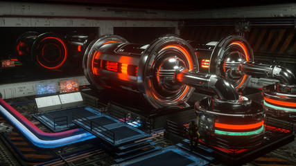 3D illustration of a spaceship, engine compartment . 3d render.