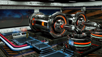 3D illustration of a spaceship, engine compartment . 3d render.