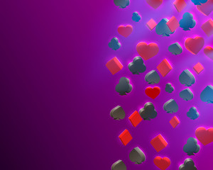 Poker chips and cards casino banner. Isolated on gold background.