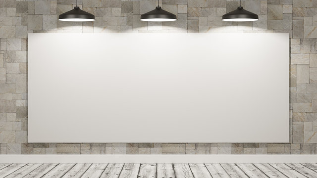 Blank Billboard in the Room Illuminated by Lamps