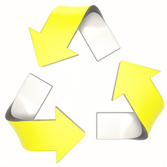 yellow 3D recycling logo with can