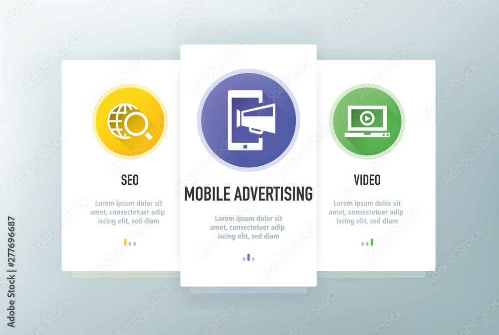 Poster web marketing icons for website and mobile app onboarding screens vector template stock illustration